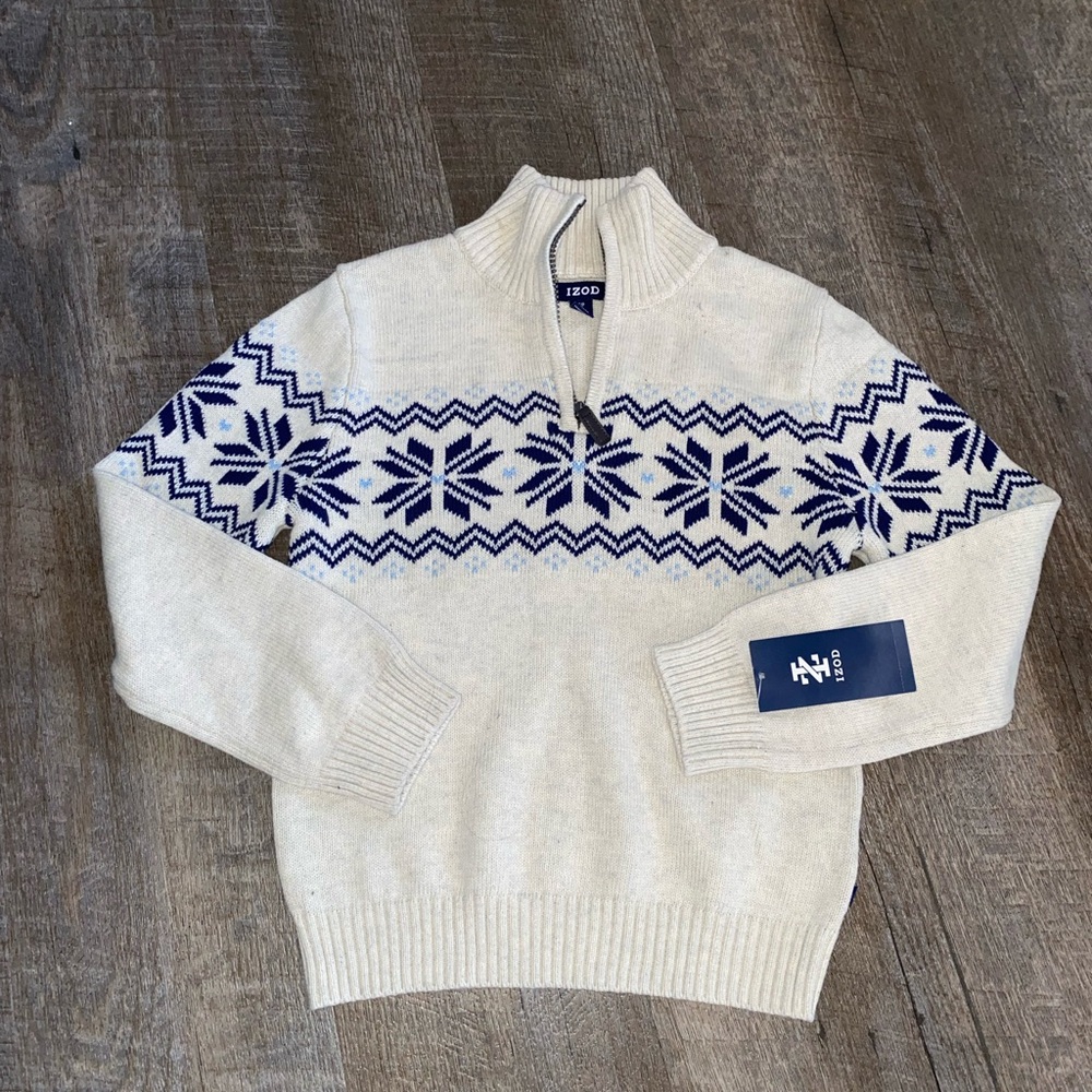 IZOD Boys High Neck Long Sleeve 1/4 Zip Pullover Sweater in Oatmeal Heather